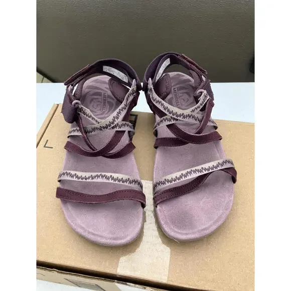 Merrell Women's Size 6 Terran 3 Cush Lattice Sandals Burgundy Leather J005662 - Picture 6 of 8